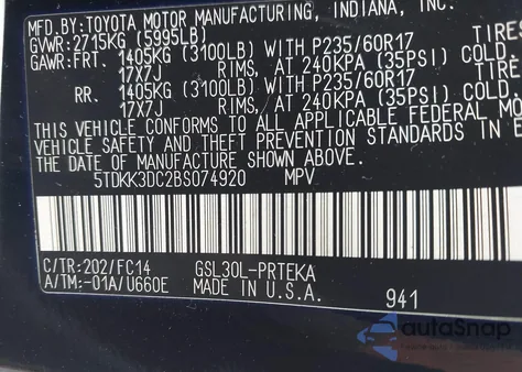 2011 Toyota Sienna Le V6 z USA, uszkodzony, nr VIN 5TDKK3DC2BS074920